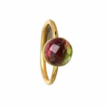 Solid 925 Sterling Silver Bio Color Tourmaline Hydro Quartz Checker Cut Bezel Setting Ring Women's Vintage Handmade Fine Jewelry