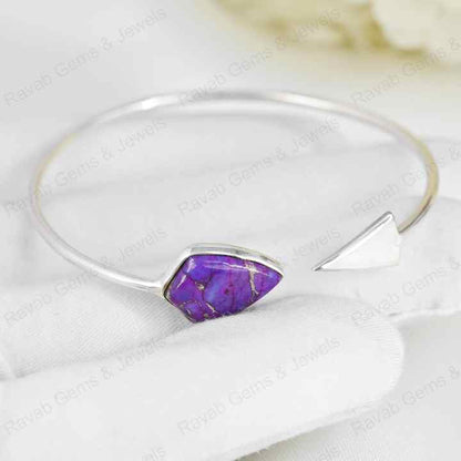 Best Selling Mohave Purple Copper Turquoise 925 Silver Bezel Shield Adjustable Arrow Shape Designer Bangle Fine Native Jewelry