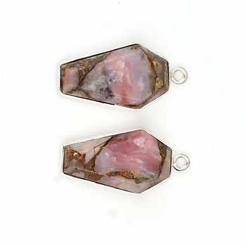 10x17mm Smooth Coffin Shape Flatback Pink Opal Copper Gemstone Bezel Genuine 925 Sterling Silver Fine Pendants & Charms Necklace
