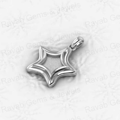 Best Quality Genuine 925 Sterling Silver 23x23mm Shining Star Semi Mount Blank Pendant Good for Resin & Ashes Work for Necklace