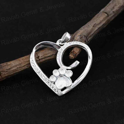 High Quality 925 Silver 17x18mm Dog Paw Foot Semi Mount Heart Blank Charm Pendant Resin & Ashes Work Breastmilk Keepsake Jewelry