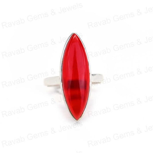 Top Quality Solid 925 Sterling Silver 9x30mm Red Garnet Hydro Cabochon Smooth Marquise Shape Ring for Women Daily Wear Jewelry