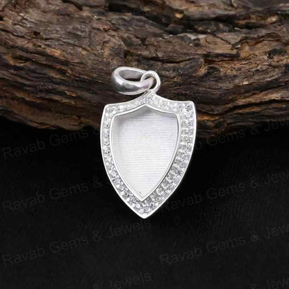 High Quality 925 Silver 12x9mm Shield Surrounded With Zircon Blank Bezel Charm Pendant Setting Resin Ashes Keepsake Jewelry