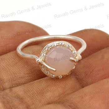 Best Quality 925 Sterling Silver 12mm Rose Cut Prong Setting Handmade Dainty Cocktail Ring Women Natural Rose Quartz CZ Fine