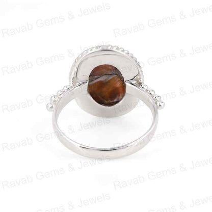 Best Selling 10x14mm Spiny Oyster Copper Turquoise Gemstone Bezel Real Sterling Silver Handmade Boho Dainty Oval Ring for Women