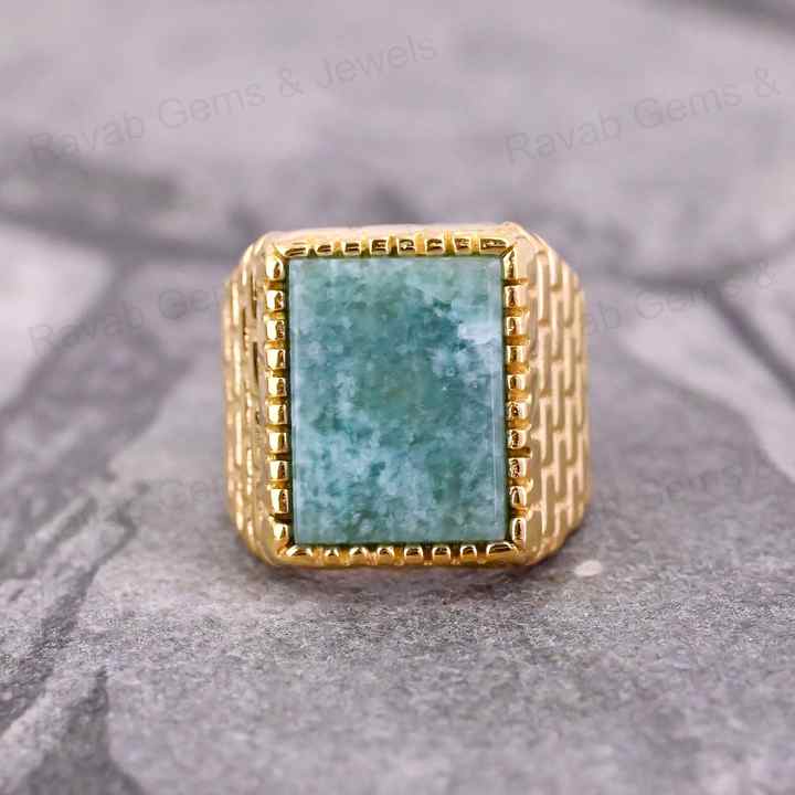 Handmade Solid 925 Silver 12x16mm Natural Amazonite Pattern Bricks Rectangle Signet Ring for Men Latest Design Fine Jewelry