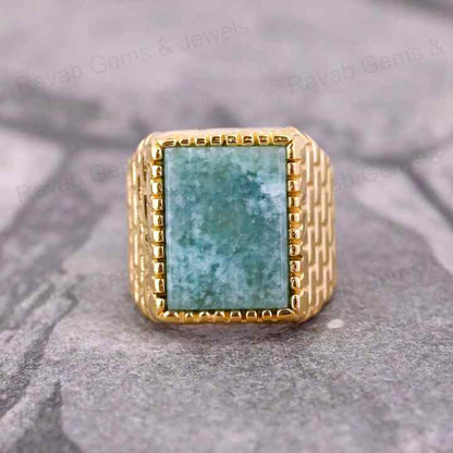 Handmade Solid 925 Silver 12x16mm Natural Amazonite Pattern Bricks Rectangle Signet Ring for Men Latest Design Fine Jewelry