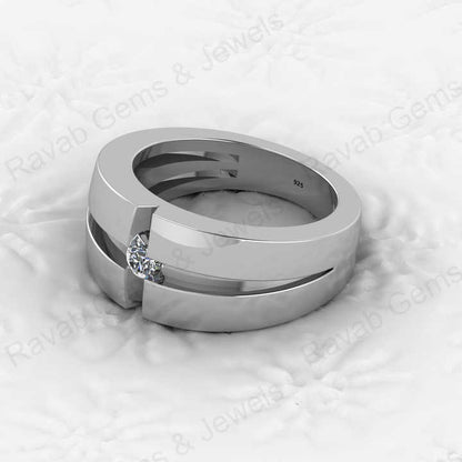 Christmas Sale Solid 925 Sterling Silver CZ Moissanite Round Brilliant Cut Solitaire Wedding Band Fine Gemstone Jewelry