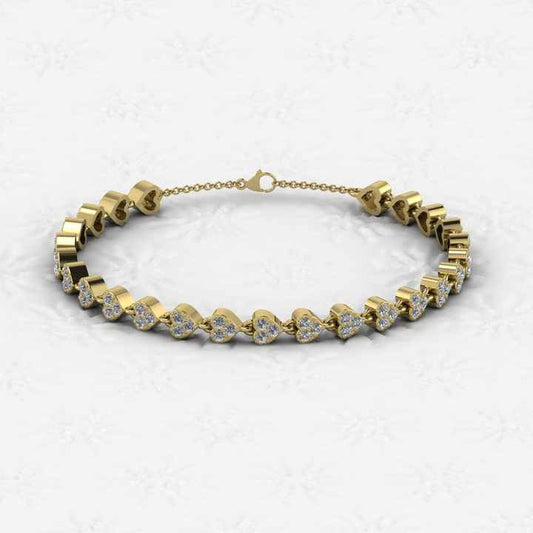 Top Selling Solid 925 Sterling Silver 18K Gold Plated Heart Beaded Link Chain CZ Prong Setting Bracelet for Girls & Women