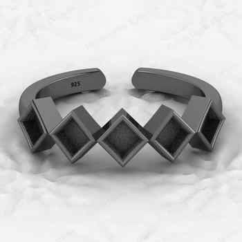 Genuine 925 Sterling Silver 4mm Rhombus Semi Mount Setting Adjustable Ring Resin Ashes Work Good Breastmilk Jewelry Keepsakes