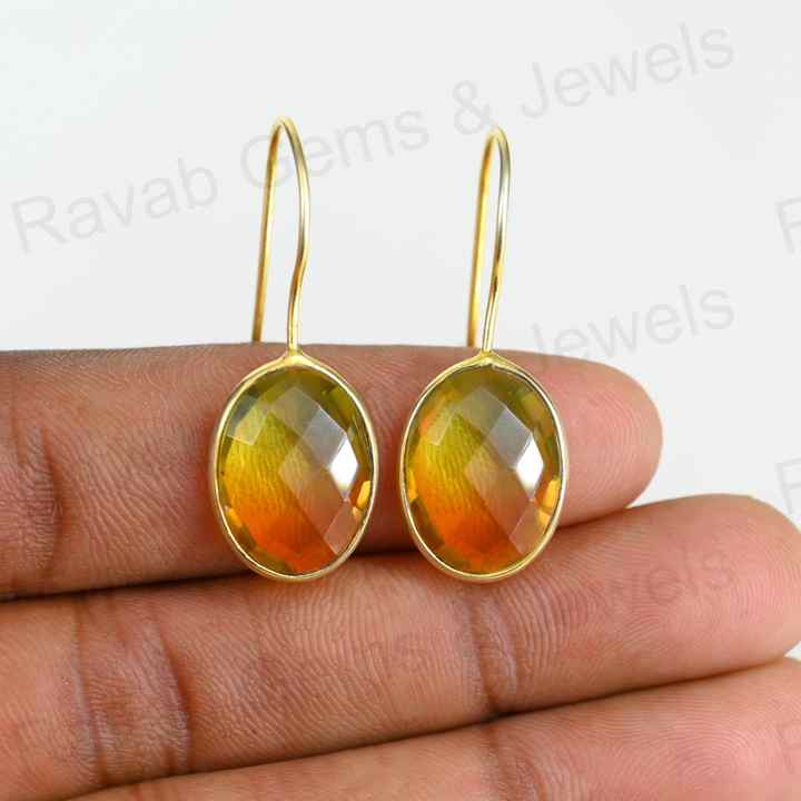 Top Quality Solid 925 Sterling Silver Watermelon Tourmaline Quartz Oval Checker Cut Dangle Drop Earring for Women Fine Jewelry