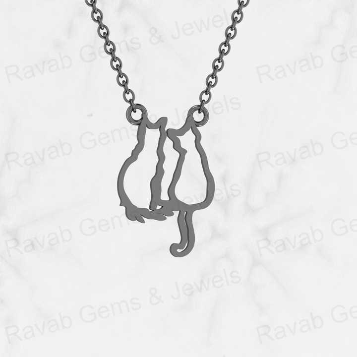 Top Quality Solid 925 Sterling Silver 13x20mm Couple Cat love Memorial Pendant Personalized Animal Lover Necklace Jewelry