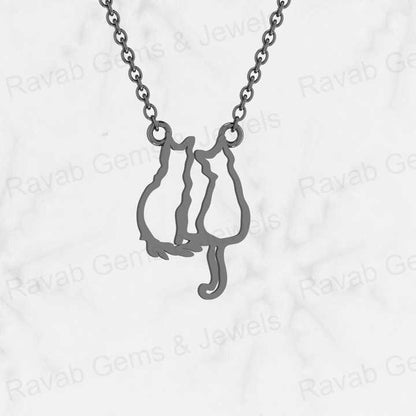 Top Quality Solid 925 Sterling Silver 13x20mm Couple Cat love Memorial Pendant Personalized Animal Lover Necklace Jewelry