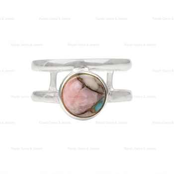 Top Selling 925 Sterling Silver Double Band Ring Women's Beautiful Pink Opal Copper Gemstone 8mm Genuine Fine Jewelry Gift