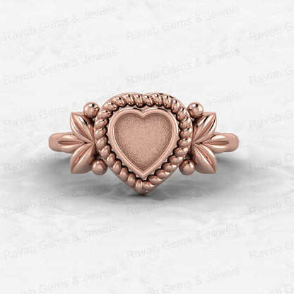 Solid 925 Silver 6mm Heart Leaf Braided Bezel Cup Base Semi Mounting Ring Setting for Resin & Ashes Stone Work Keepsake Jewelry
