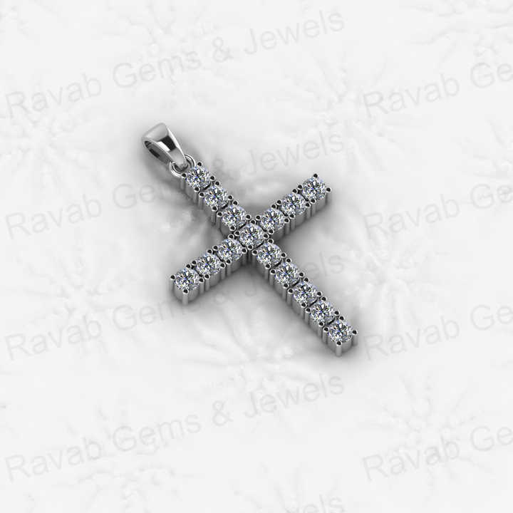 Genuine 925 Sterling Silver 35mm Long Cross CZ Diamond Micro Pave Set Hip Hope Pendant 18" Necklace Keepsake Handmade Jewelry