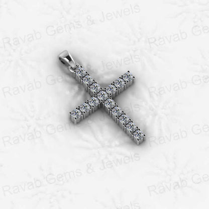 Genuine 925 Sterling Silver 35mm Long Cross CZ Diamond Micro Pave Set Hip Hope Pendant 18" Necklace Keepsake Handmade Jewelry