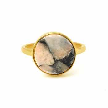 12mm Natural White Calcite Copper Gemstone Bezel Jewelry Top Quality 18k Gold Plated Silver Dainty Round Coin Shape Ring for Her
