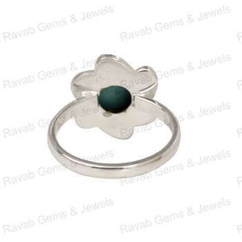 Handmade 10mm Solid 925 Sterling Silver Fine Turquoise Flower Ring Trendy Natural Blue Sleeping Design Unisex High Rhodium