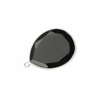 Top Selling 925 Sterling Silver Charm Pendant Connector Necklace 12x16mm Natural Black Onyx Faceted Fine Pendants Charms