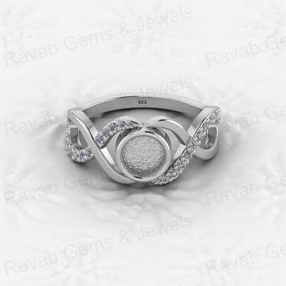 Solid 925 Sterling Silver Infinity Wedding Semi Mount Blank Setting Wedding Ring Good for Ashes & Resin Work Breastmilk Jewelry