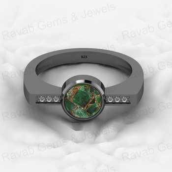 Top Quality Genuine 18K Gold Plated 7mm 925 Silver Emerald Copper Round Gemstone Cubic Zircon Bezel CZ Ring for Women Jewelry