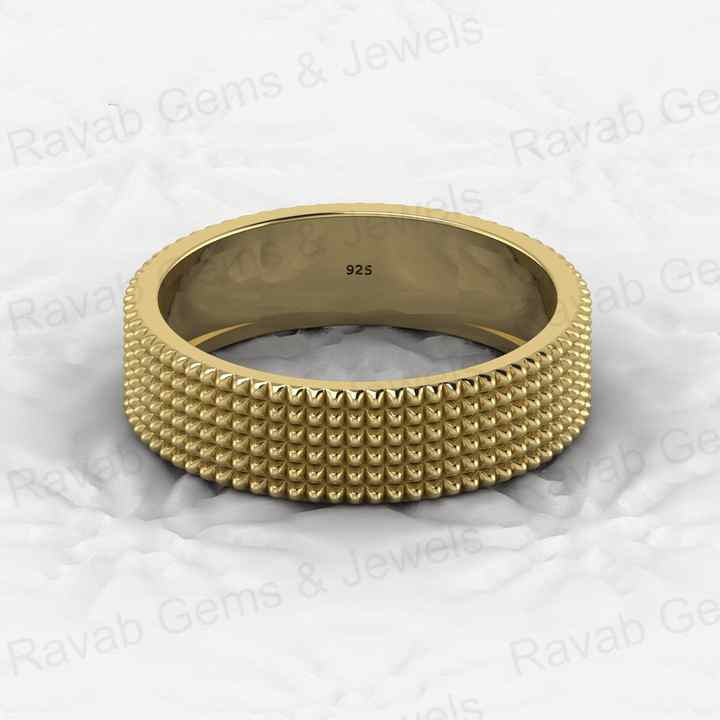 Top Quality Handmade 925 Sterling Silver Gold Vermeil Pyramid Design 5mm Eternity Wide Band Men's Ring Personalized Fine Jewelry