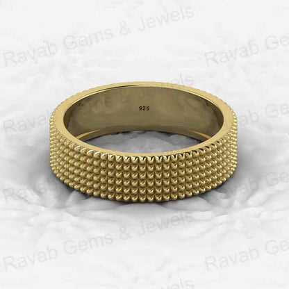 Top Quality Handmade 925 Sterling Silver Gold Vermeil Pyramid Design 5mm Eternity Wide Band Men's Ring Personalized Fine Jewelry