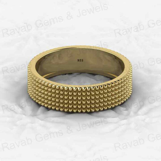 Top Quality Handmade 925 Sterling Silver Gold Vermeil Pyramid Design 5mm Eternity Wide Band Men's Ring Personalized Fine Jewelry