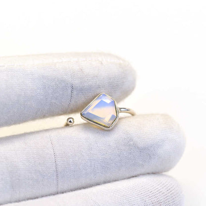 Top Quality Christmas Sale Natural White Opalite Ring Sterling 925 Silver 10x10mm Diamond Faceted Bezel Setting Ring for Women