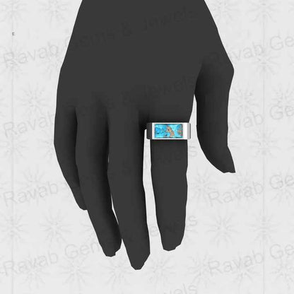 Top Selling Genuine 925 Silver 7x14mm Rectangle Pyrite & Turquoise Gemstone Bezel Sating Signet Ring for Men Wedding Jewelry