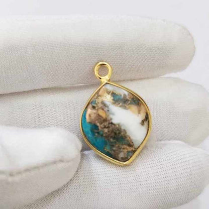 Superb Mohave Spiny Oyster Copper Turquoise 12x16mm Bezel Setting Marquise Cabochon Solid 925 Sterling Silver Charm Pendant