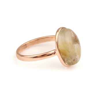 12x16mm Oval Natural Golden Rutilated Quartz Gemstone Amazing Design Rose Gold 925 Sterling Silver Ring for Women for Parties