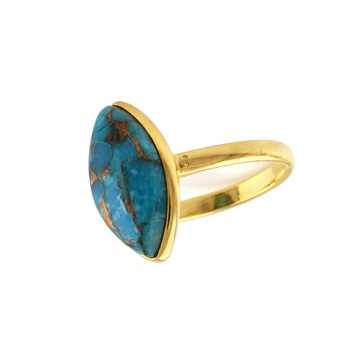 Blue Copper Turquoise Gemstone Marquise Shape Women's Beautiful Natural Organic Ring Solid Sterling 14k Gold Filled Fine Jewelry
