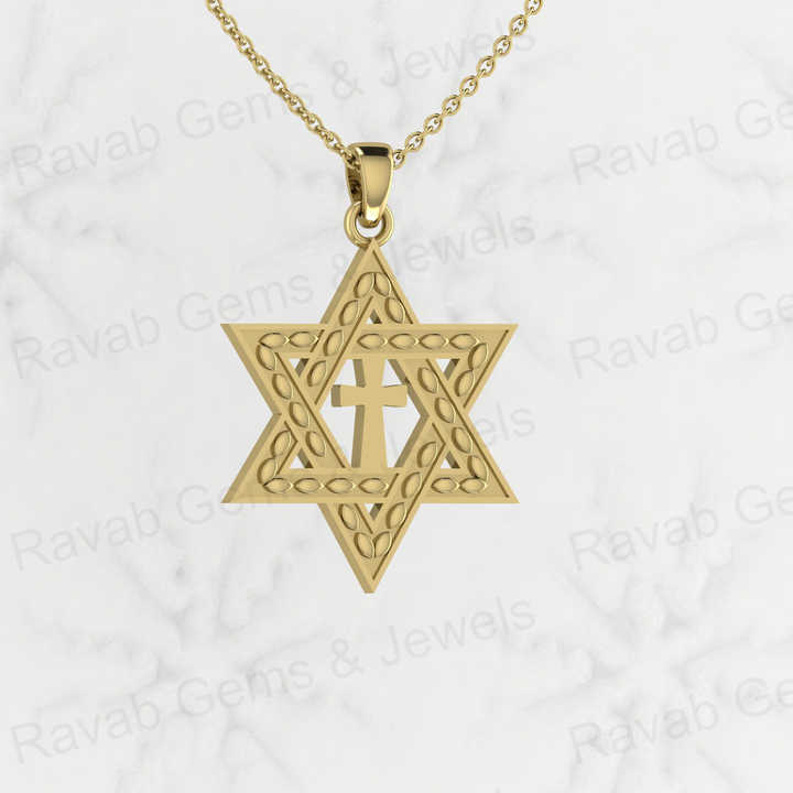 Genuine Solid 925 Sterling Silver 29mm Cross in Star of David Pendant Charm Necklace Valentine Fine Jewelry Pendants & Charms