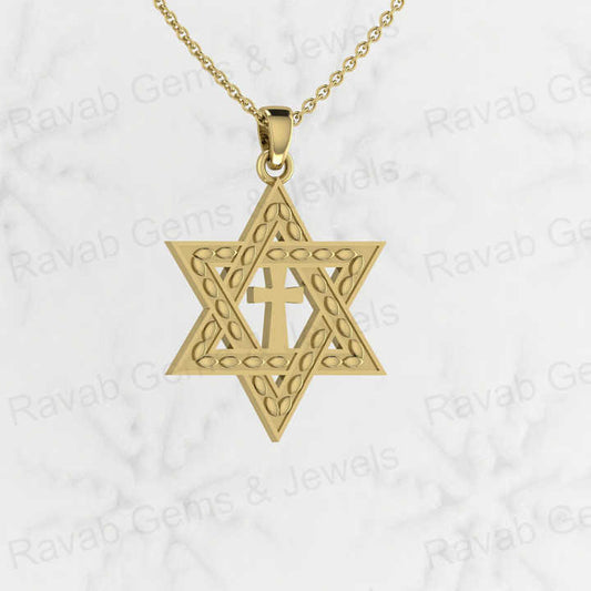 Genuine Solid 925 Sterling Silver 29mm Cross in Star of David Pendant Charm Necklace Valentine Fine Jewelry Pendants & Charms