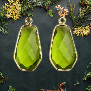 Best Quality Solid 925 Sterling Silver 18k Gold Filled Peridot Quartz Hydro 12x20mm Checker Cut Loop Charm Connector Pendant