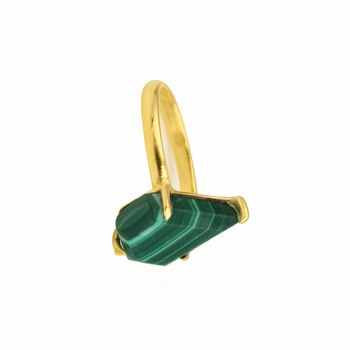 Hot Selling Round Shape Natural Malachite 9x15mm Gemstone Sterling Silver 18k Gold Plated Minimalist Simple Green Ring for Women