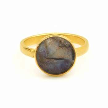 New Arrival Boho Fine Jewelry 12mm Coin Natural Labradorite Gemstone Eternity Band Ring 925 Silver Gold Vermeil Rhodium Plating