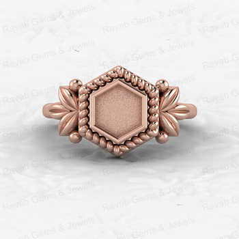 Solid 925 Silver 6mm Hexagon Bezel Cup Setting Leaf Braided Design Resin Ashes Work Jewelry Findings Component for Jewelry