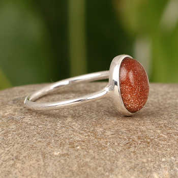 To Quality Brown Sun Stone Oval Cabochon Gemstone 10x14mm Solid 925 Sterling Silver Women Party Wear Simple Jewelry Suppliers
