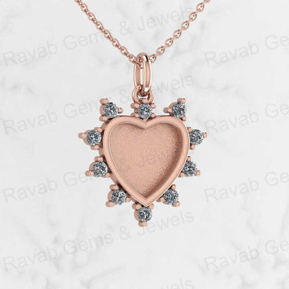 Solid 925 Silver 12mm Set Heart Semi Mounting CZ Setting Charm Pendant for Resin & Ashes Work Memorial DIY Jewelry Findings