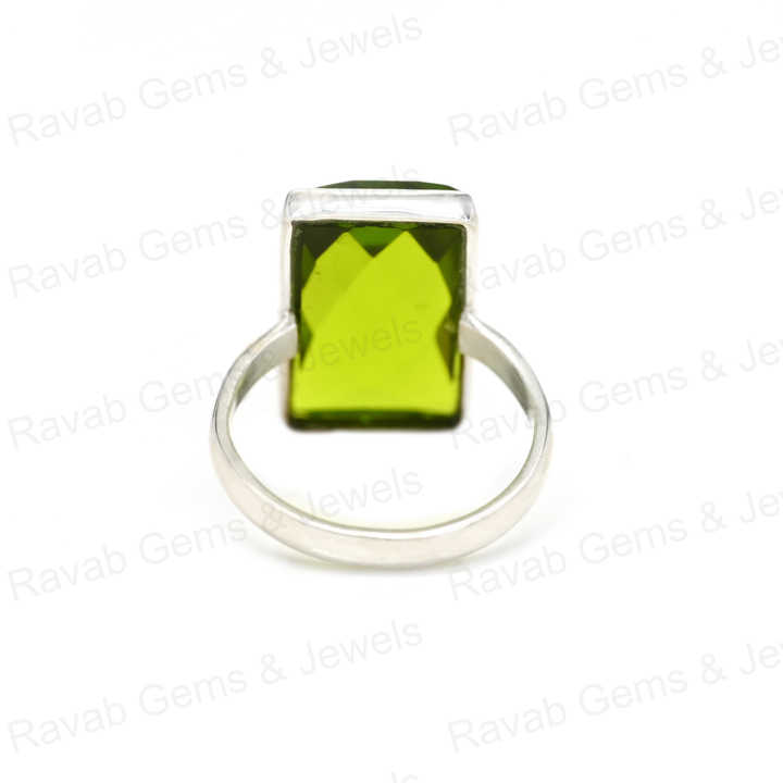 Top Selling Green Peridot Hydro Ring Sterling 925 Silver 10x14mm Checker Cut Faceted Bezel Setting Ring for Women Jewelry