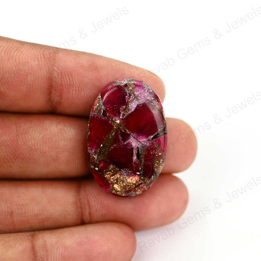Best Selling 20x30mm Mohave Red Rose Dhalia Composite Copper Cabochons High-Polished Loose Gemstones Smooth Oval Shape for