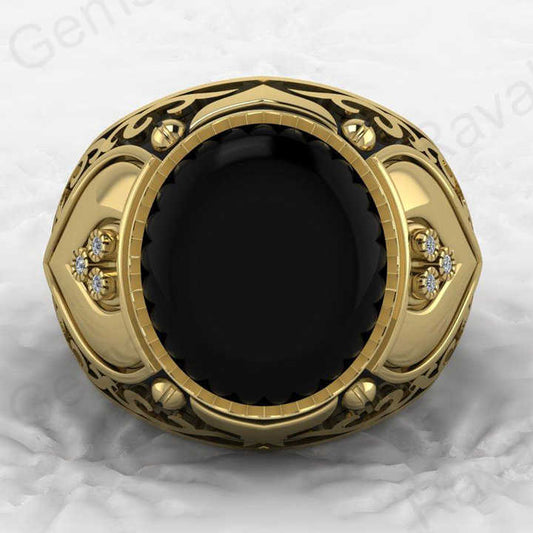 Top Selling Customized Jewelry Solid 925 Sterling Silver 13x15mm Oval Black Onyx Gemstone Classic Turkish Signet Ring for Man
