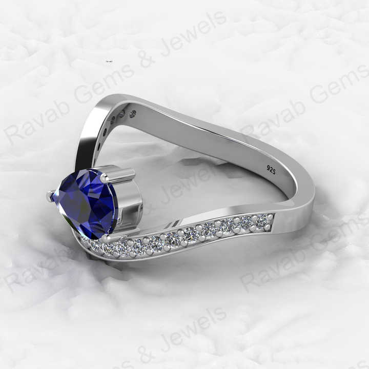 To Quality 925 Silver Faceted 6x8mm Pear Blue Sapphire Hydro With CZ Gold Vermeil Eternity Band Prong Women Ring Fine Jewelry