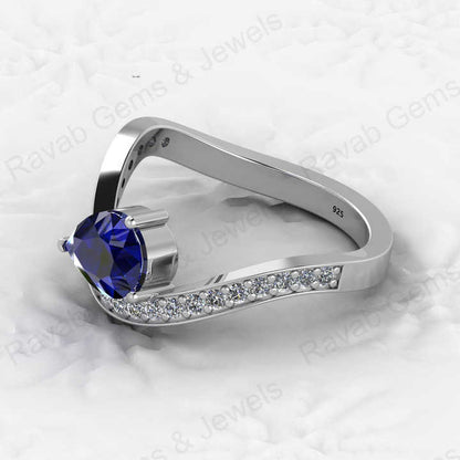 To Quality 925 Silver Faceted 6x8mm Pear Blue Sapphire Hydro With CZ Gold Vermeil Eternity Band Prong Women Ring Fine Jewelry