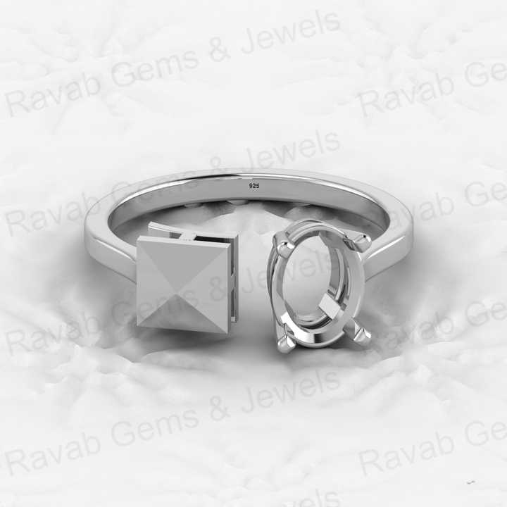 925 Solid Sterling Silver 8x5mm Oval Semi Mount Blank Setting Adjustable Ring for Breastmilk & Keepsake Resin Ceramic Jewelry