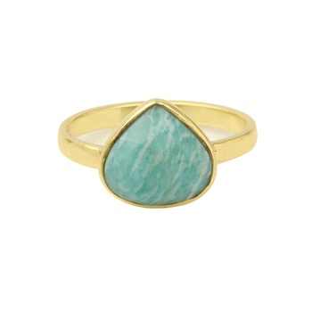 Natural Amazonite Gemstone Bezel Setting 925 Sterling Silver 18K Gold Plated 12mm Heart Shape Ring for Women