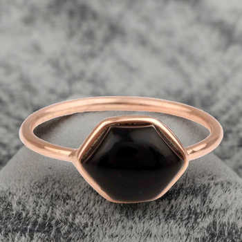Best Quality 10x12mm Hexagon Shape Ring for Women Solid 925 Sterling Silver Genuine Black Onyx 18K Gold Plated Wedding Jewelry